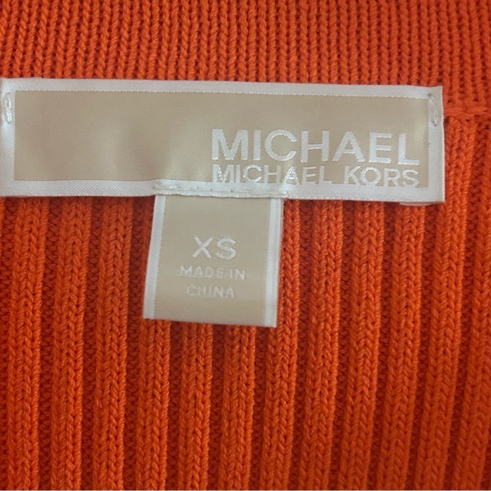 Michael Kors Lace Up Ribbed Dress XS Orange Bodycon Sweater Fall Chic Y2K Glam - Picture 6 of 7